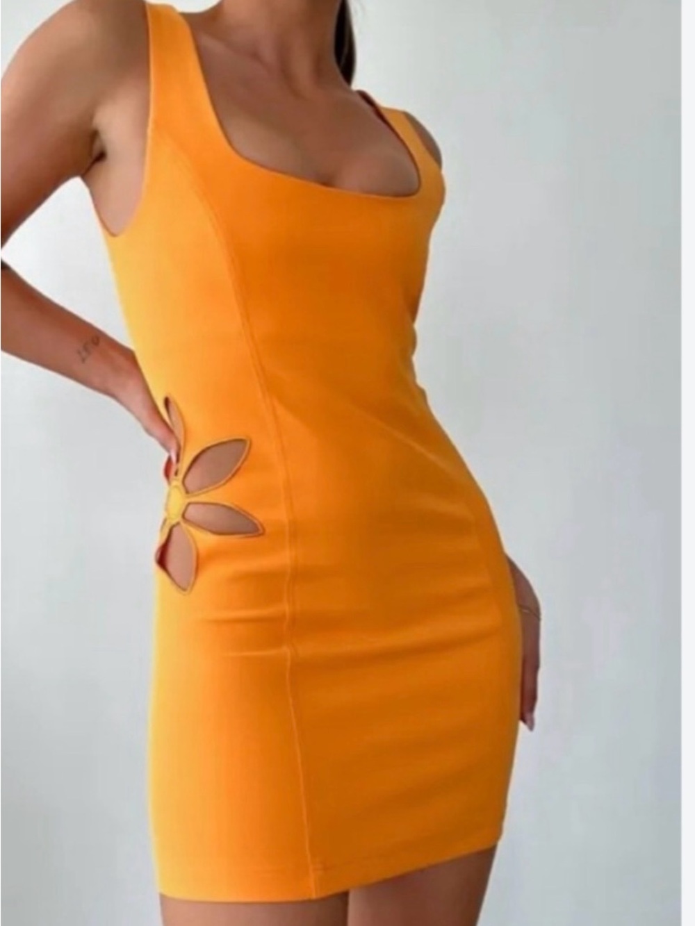 Rumored Orange Floral Cutout Mini Dress
